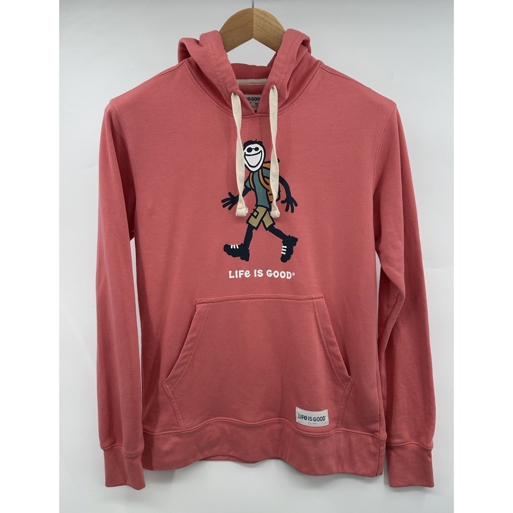 Life is Good Men's Small Pink Hiking Jake Graphic Pullover Hoodie Sweatshirt